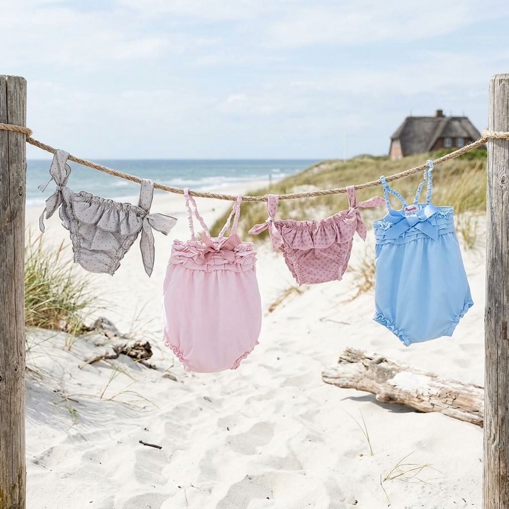 Puuper Batist Badehose in rosa und grau mit Sternchen für kleine Mädchen